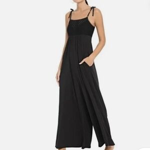 Robin Piccone Black Maxi Jumpsuit Dress with Tie Straps, XS